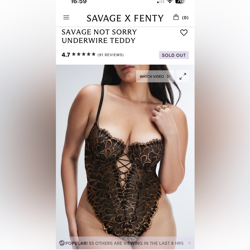 Savage X Fenty Savage Not Sorry Black and Bronze Metallic  Teddy Large NWOT